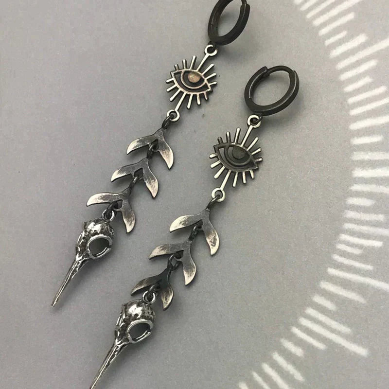 Silver Boho Mask Pendant Earrings