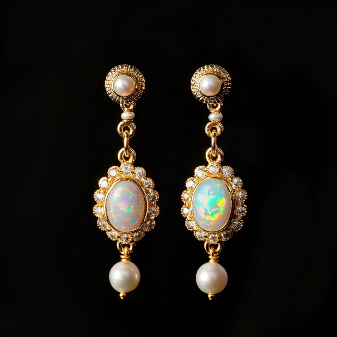Vibrant Opal and Pearl Earrings