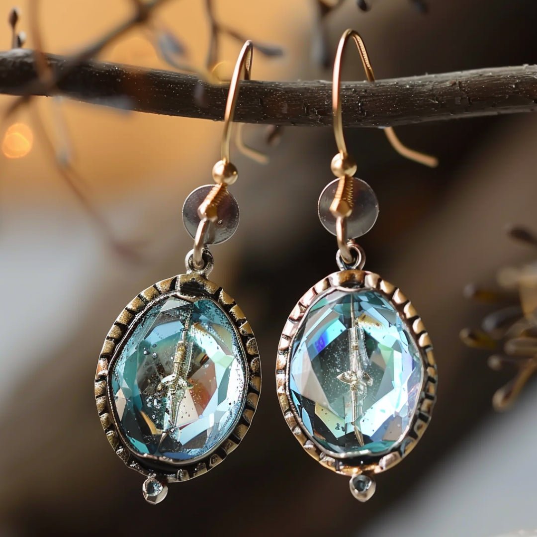 Blue Glass Earrings with Inlaid Design