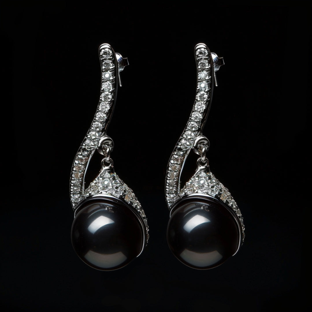 Elegant Black Pearl Zirconia Earrings
