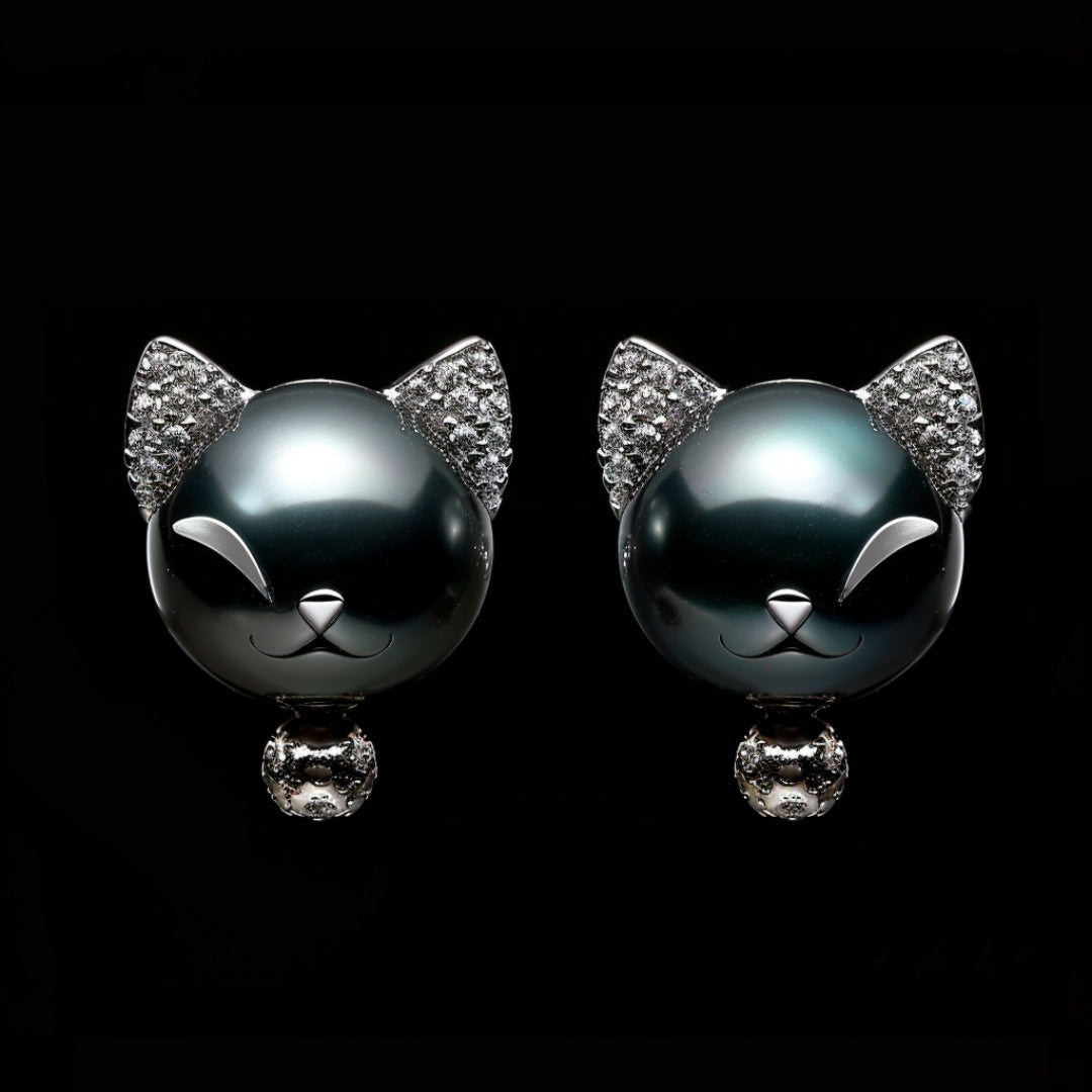 Midnight Pearl Cat Earrings