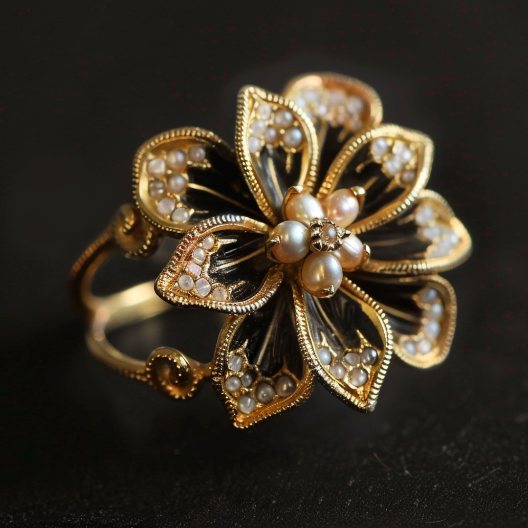 Golden Pearl Flower Ring