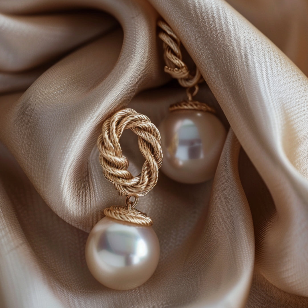 Twisted Gold Pearl Earrings