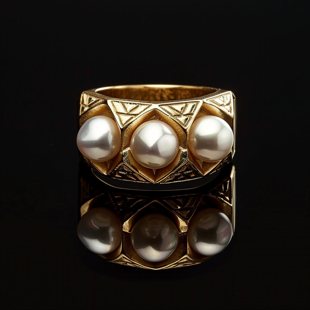 Pearl Ring with Gold Inlay