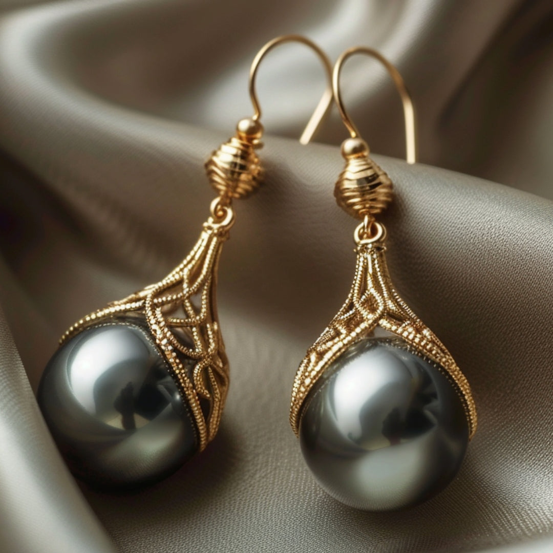 Elegant Black Pearl Dangle Earrings