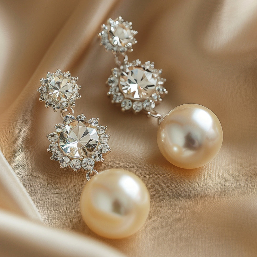 Gold Pearl Earrings with Dazzling Zirconia Accents