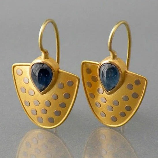 Vintage Blue Crystal Earrings with Golden Accents