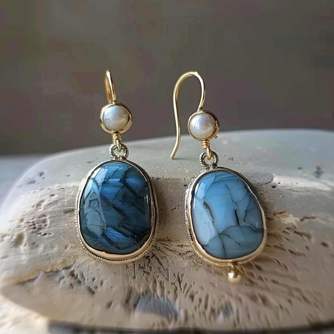 Blue Gemstone Pearl Earrings