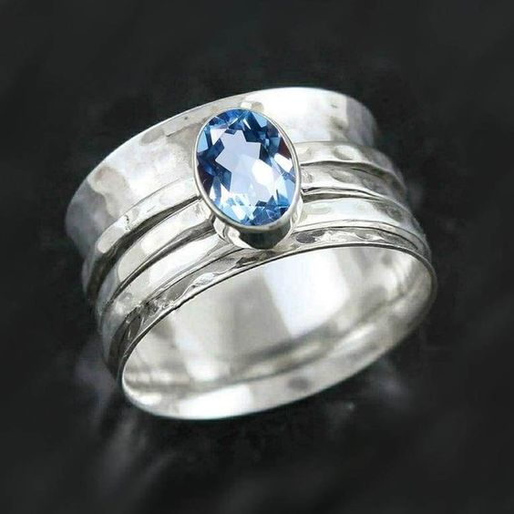Retro Blue Inlaid Glass Ring