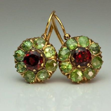 Retro Green & Red Crystal Earrings - Buy One, Get One Free!