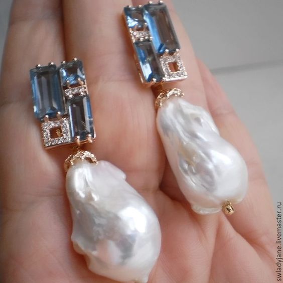 Classic Blue Glass Baroque Pearl Earrings