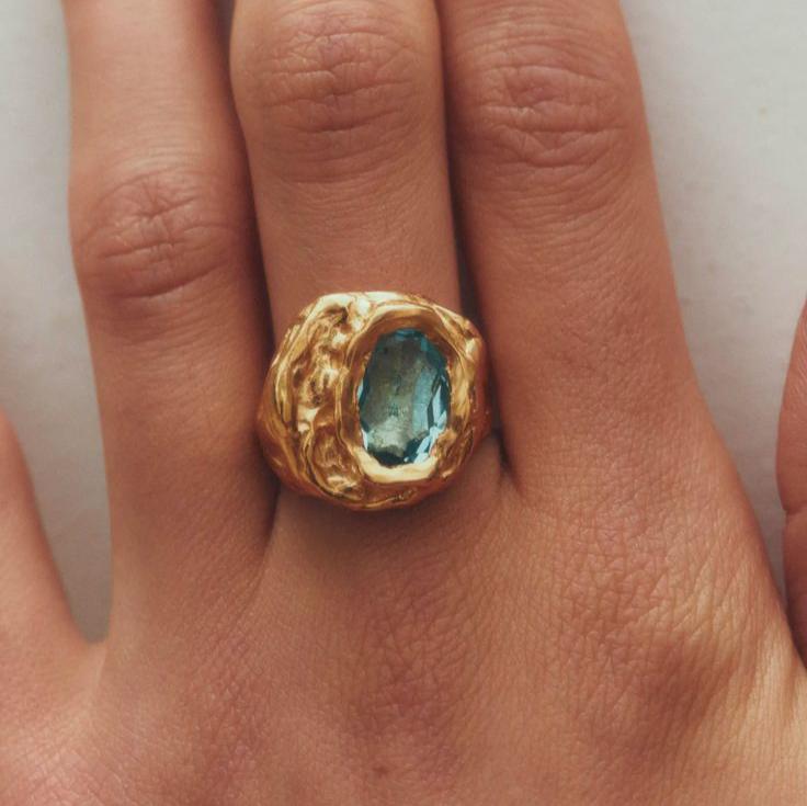 Antique Gold-Forged Ring with Turquoise Inlay