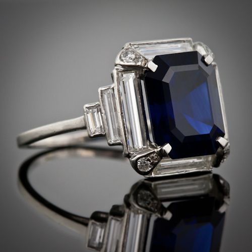 Retro Blue Cubic Glass Silver Ring