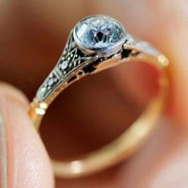 Retro Blue Crystal Round Gold Ring