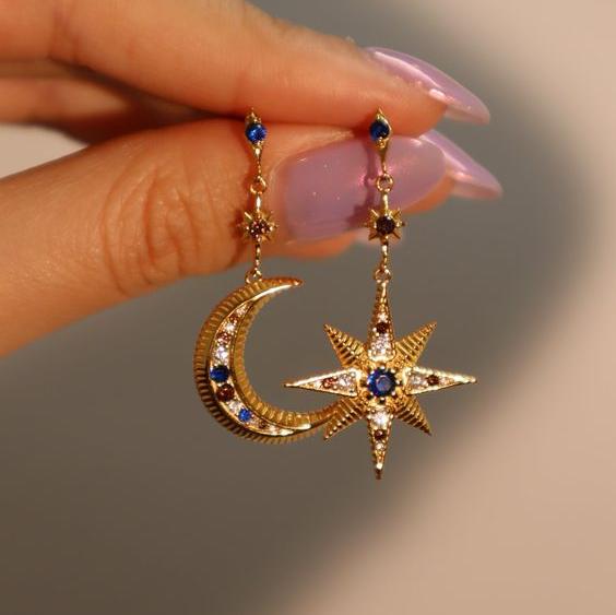 Retro Celestial Moon and Star Earrings