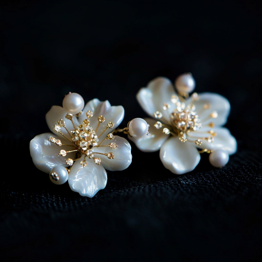 Elegant White Pearl Blossom Earrings