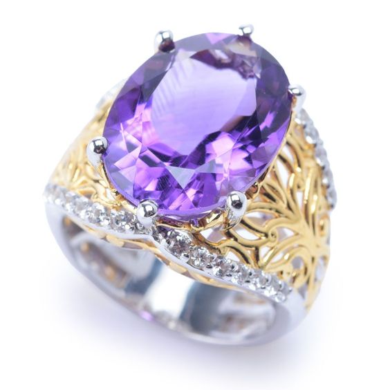 Antique Purple Glass Ring with Gold and Silver Accents