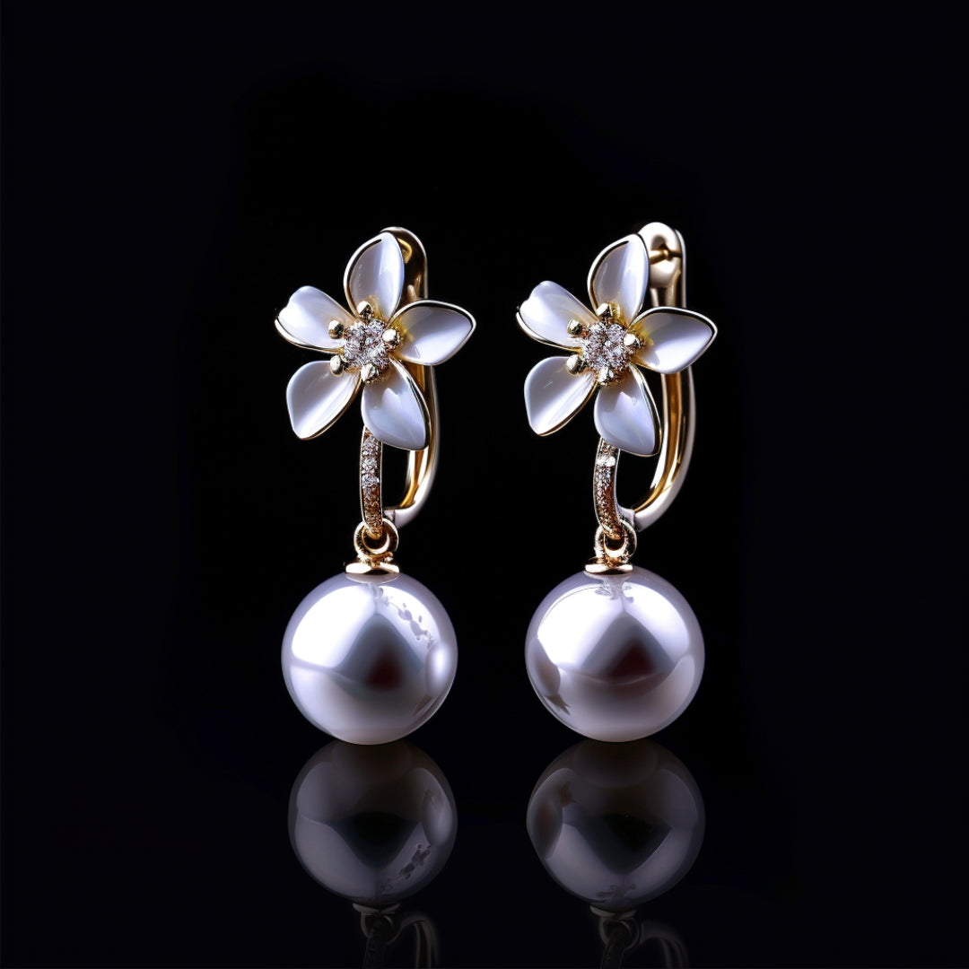 Violet Blossom and Pearl Earrings