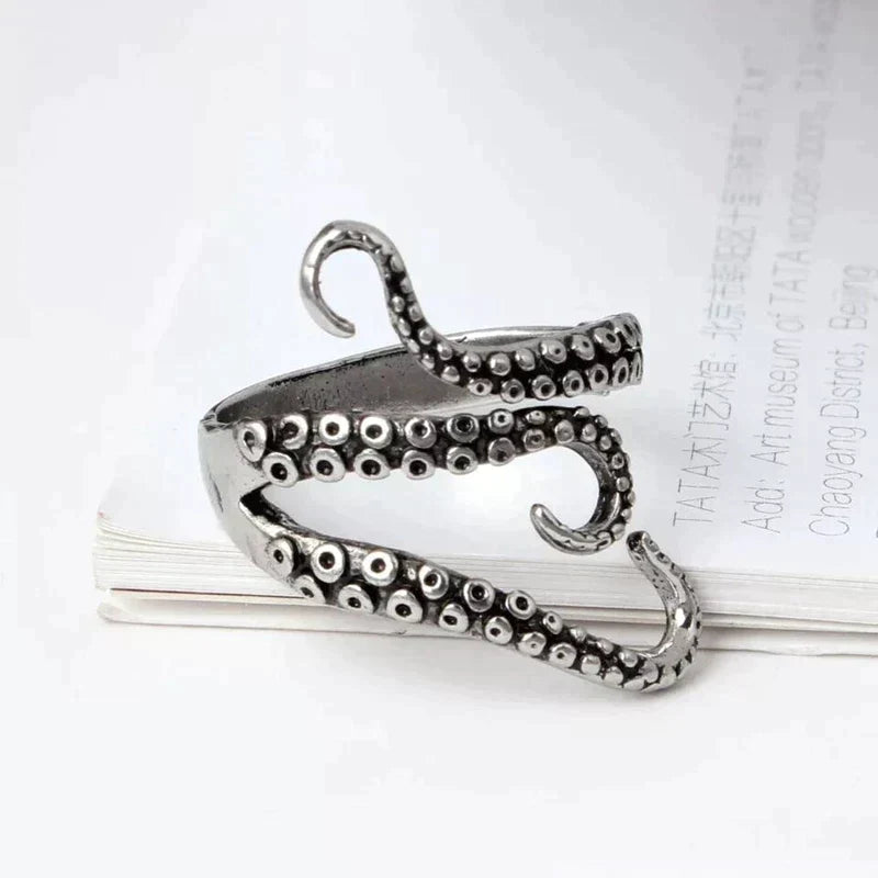 Adjustable Silver Ring with Tentacle Design