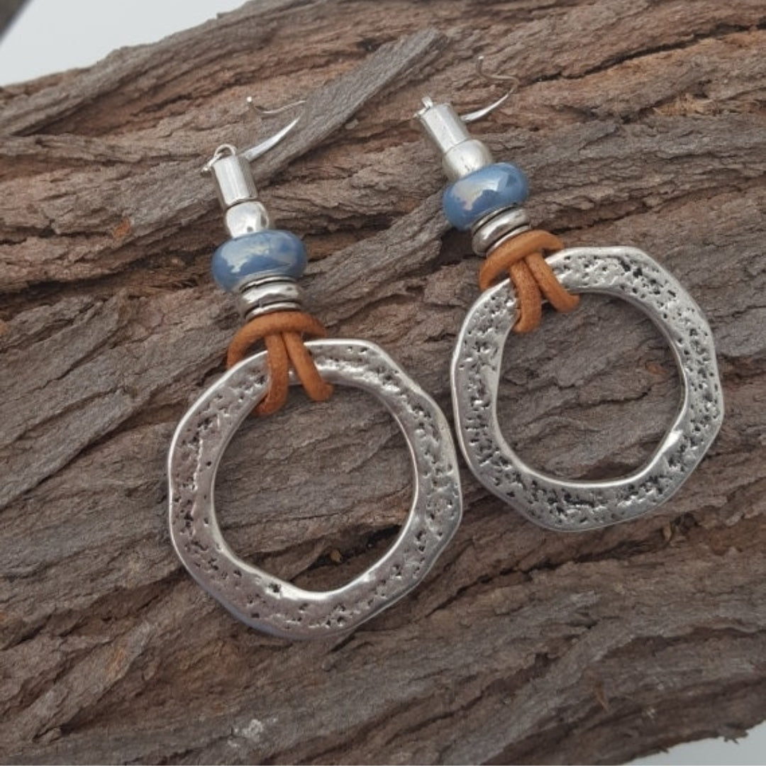 Retro Bohemian Silver Hoop Earrings