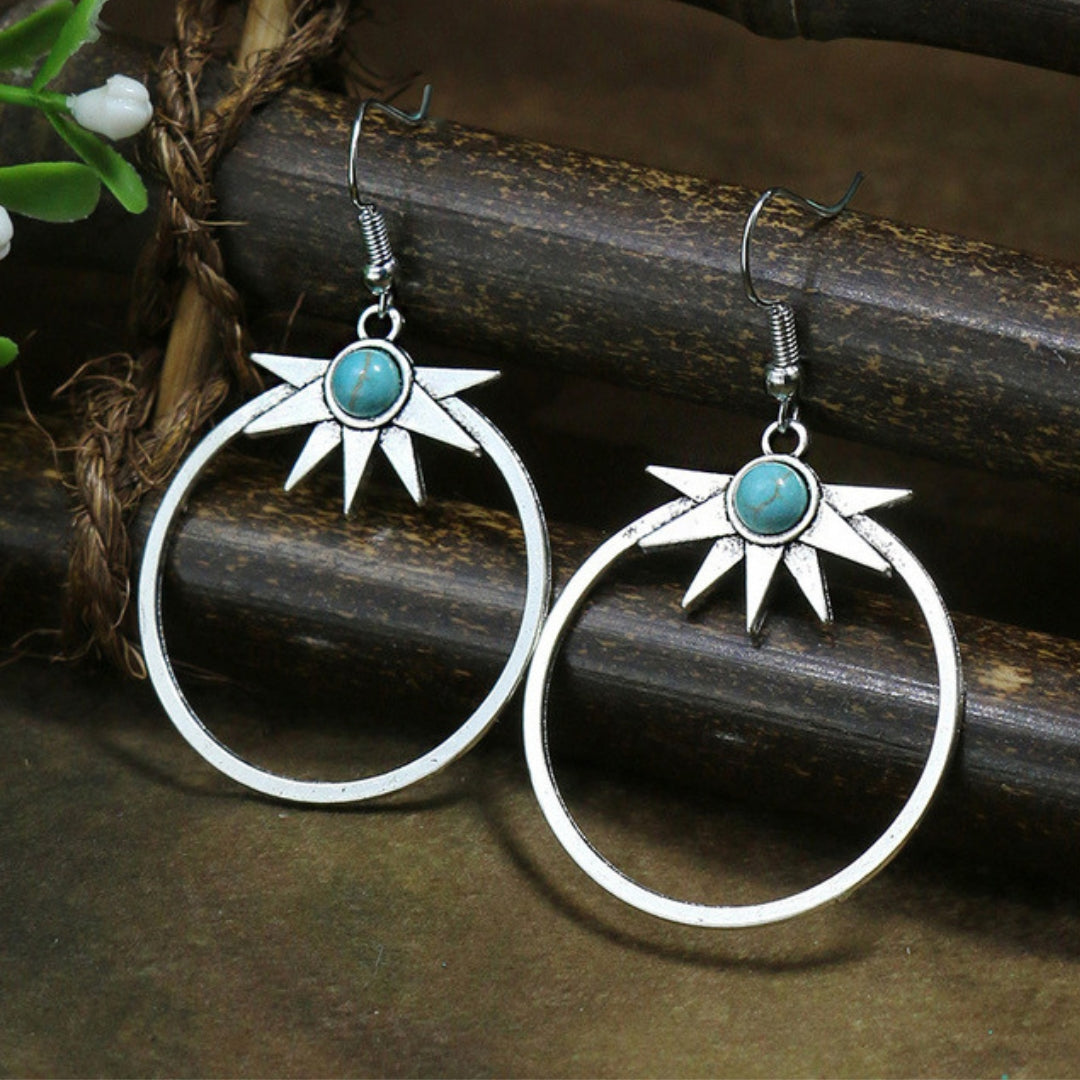 Bohemian Silver Half Sun Opal Earrings