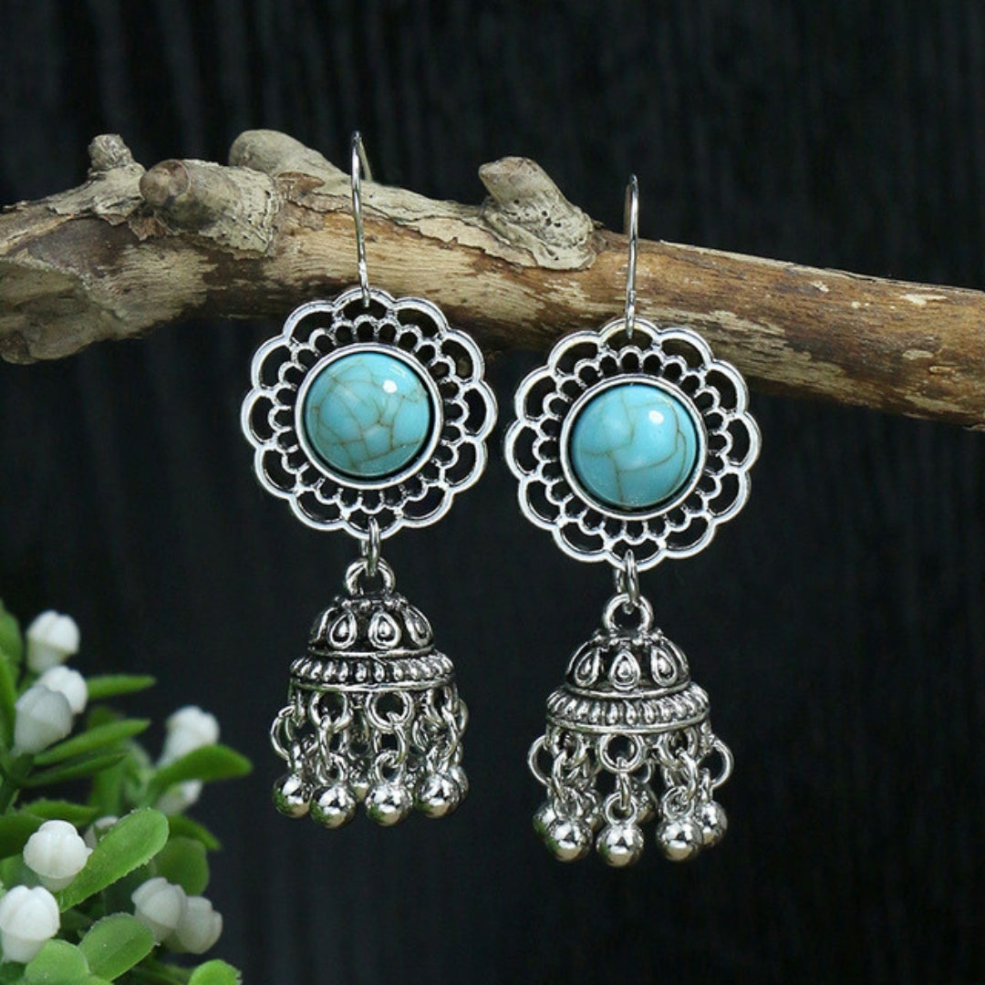 Opal Bell Pendant Earrings in Silver