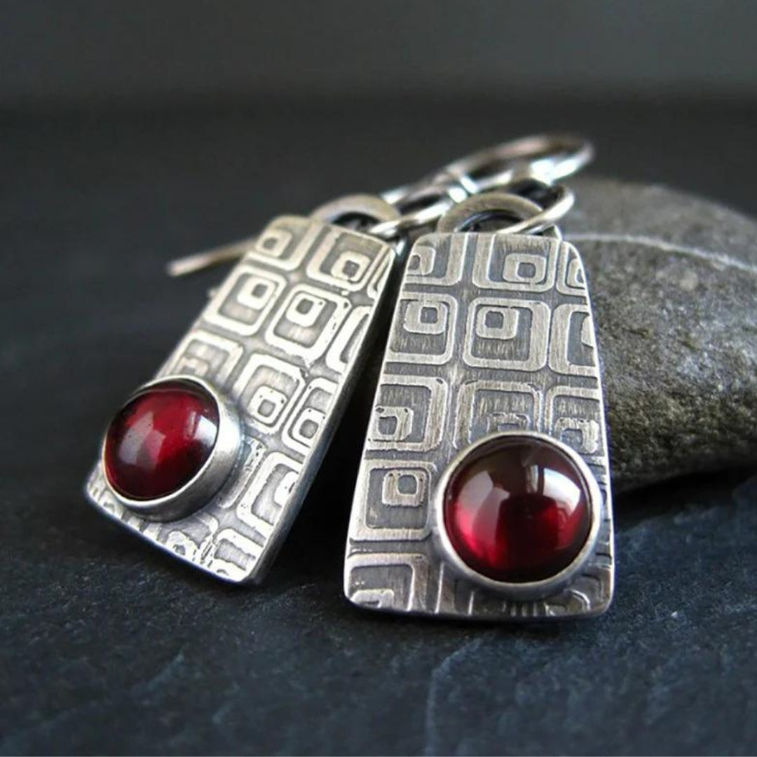 Silver Boho Earrings Featuring Ruby Gemstones