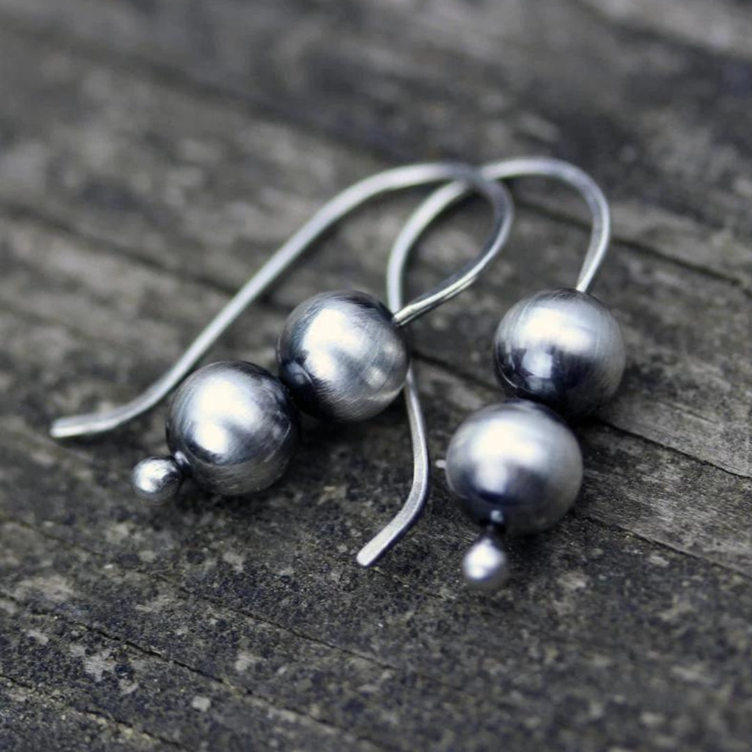 Bohemian Silver Pearl Earrings