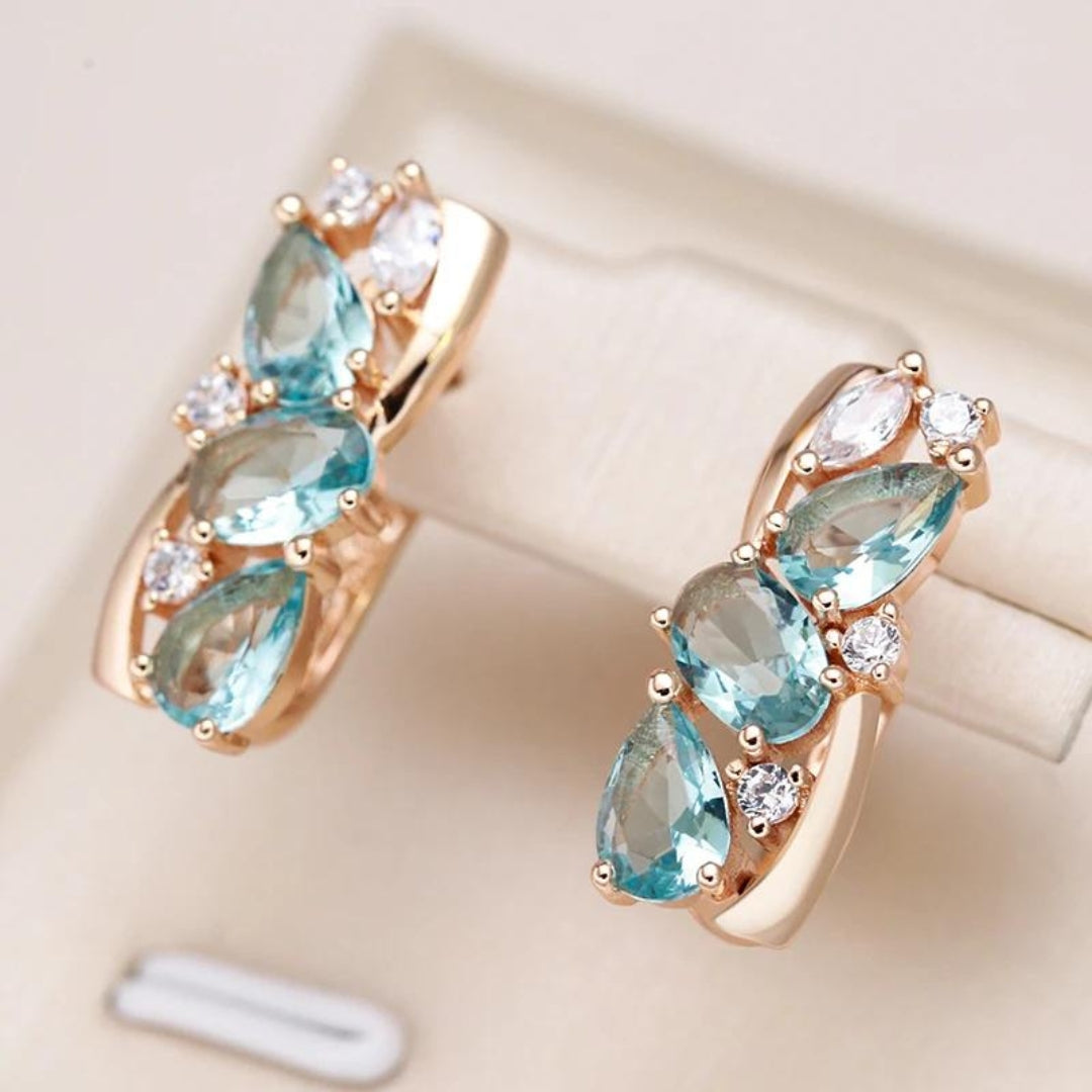 Gold Earrings with Blue Zirconia