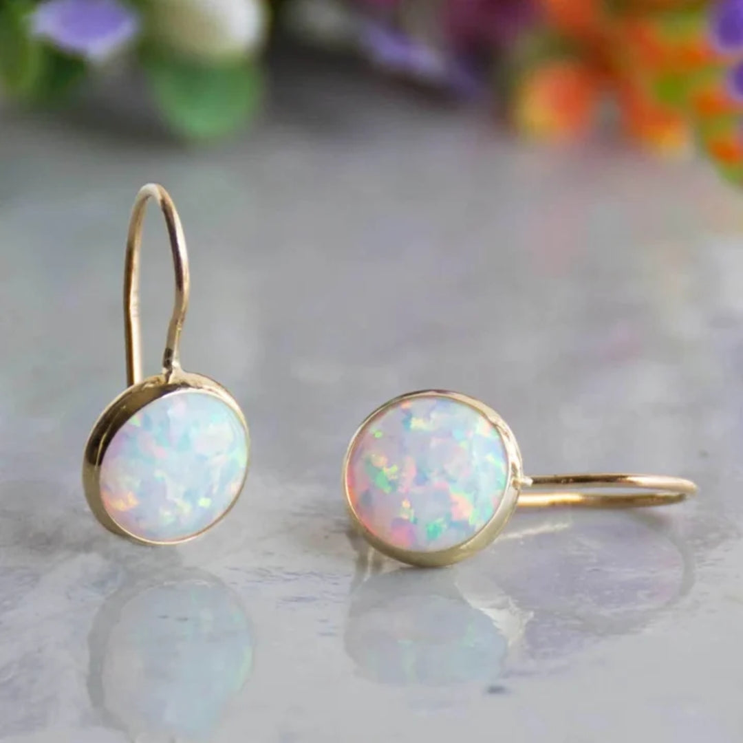 Retro Gold-Plated White Opal Earrings