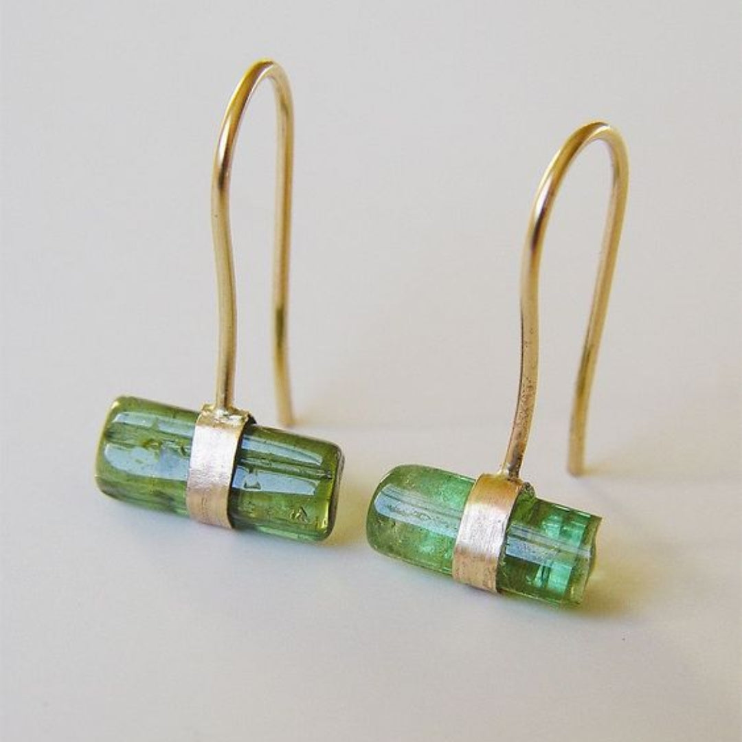 Antique Green Gemstone Gold Earrings
