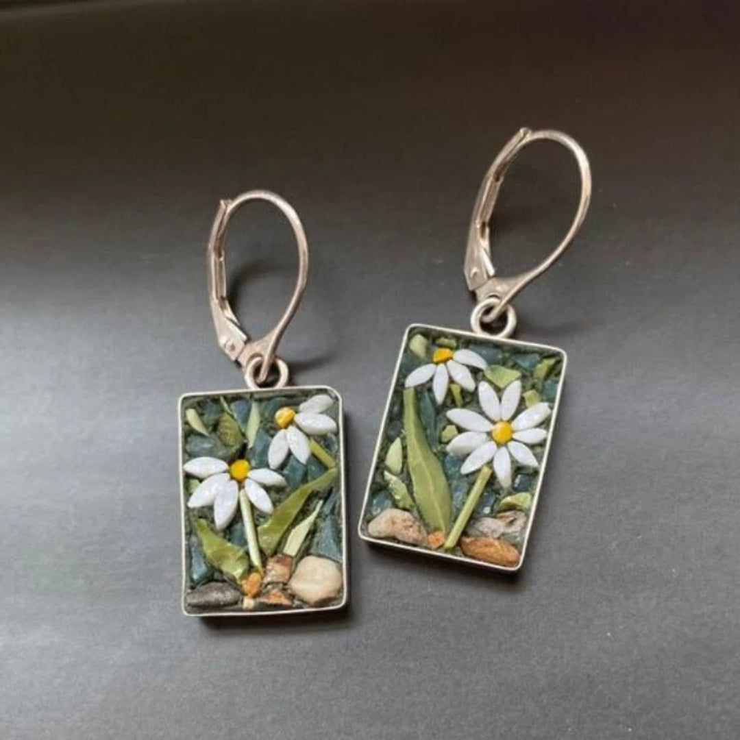 Retro Rectangular Floral Earrings