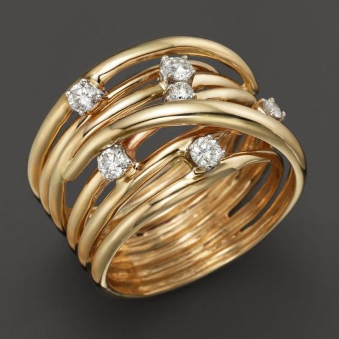 Classic Thin Ring with Vintage Golden Zirconia