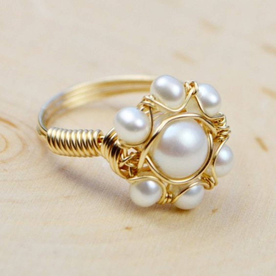 Classic Golden Ring with Inlaid Pearls