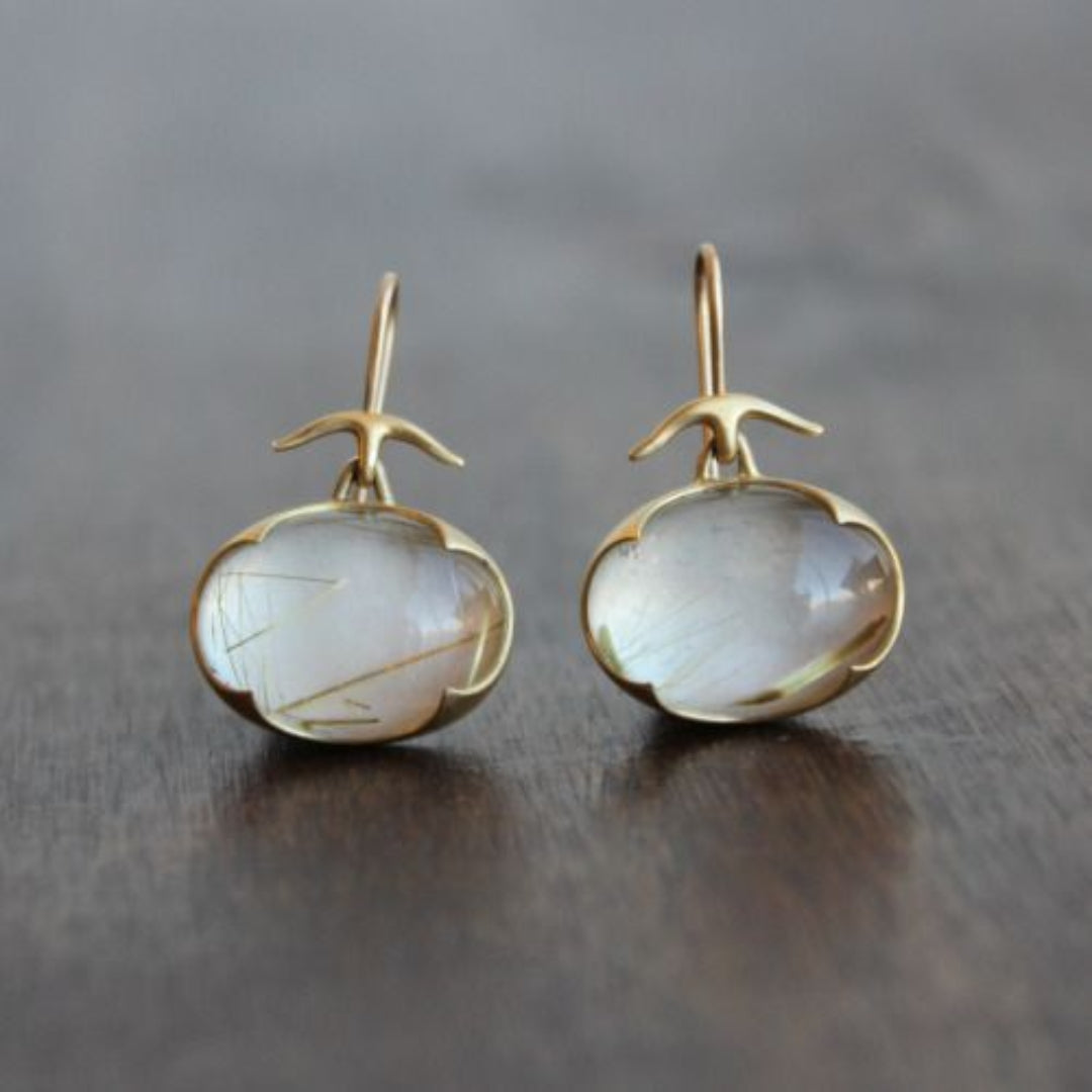 Classic Golden Earrings with Vintage Moonstone