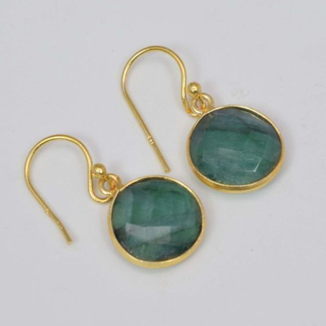 Retro Green Glass Earrings with Gold Accents