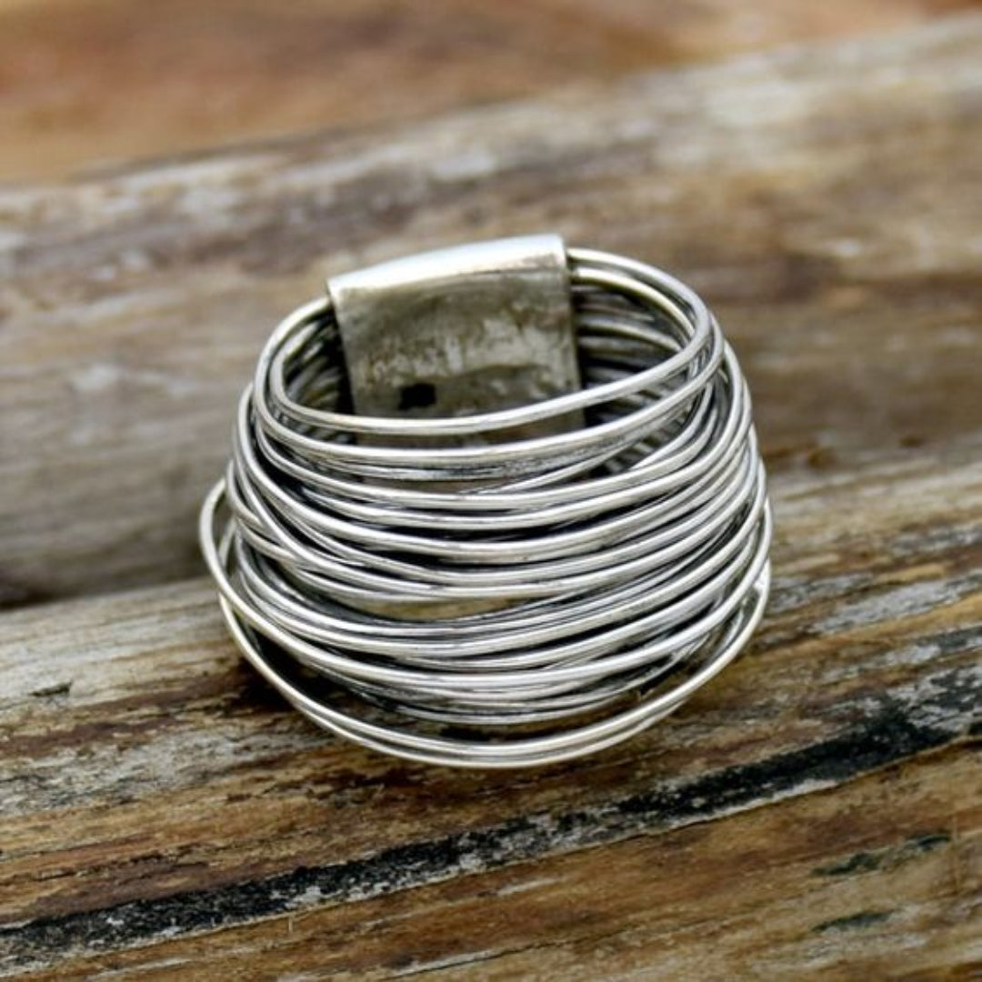 Antique-Inspired Silver Stacking Ring