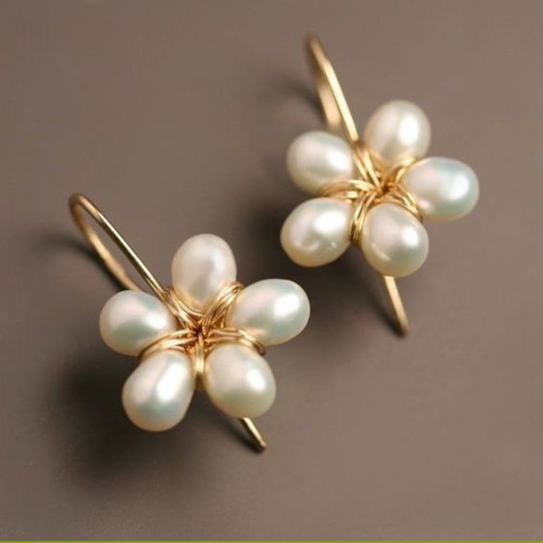 Retro Floral Pearl and Gold Earrings