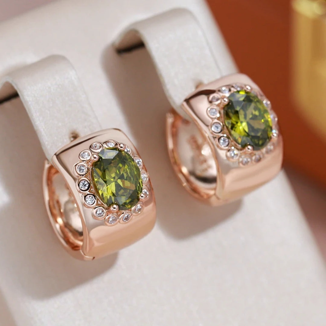 Chic Olive Green Crystal Earrings