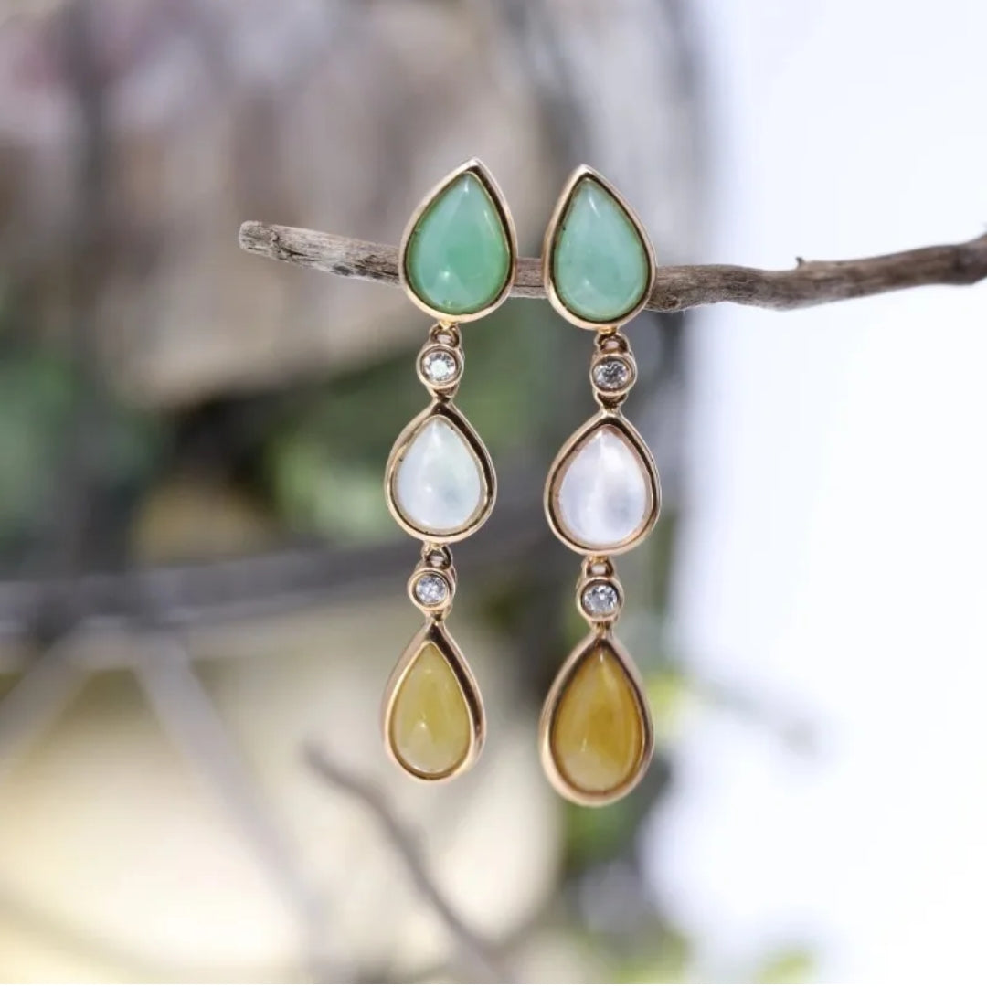 Retro Nature-Inspired Stone Drop Earrings