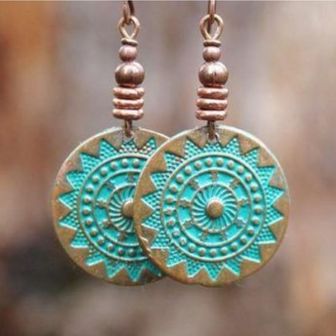 Retro Blue Mandala Round Earrings