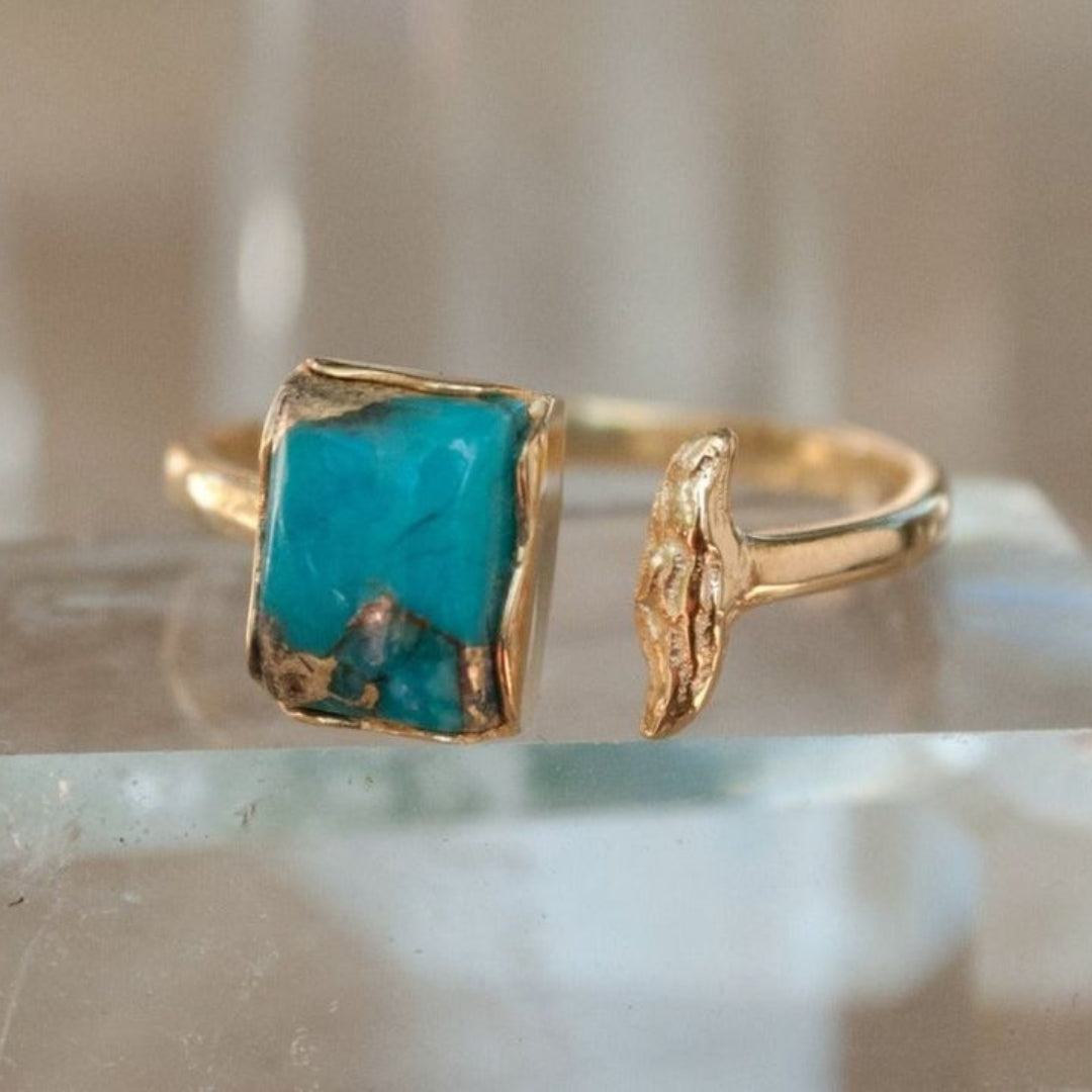 Retro Blue Ocean Gold Ring