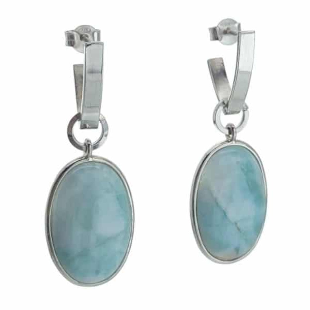 Retro Oval Stone Silver Earrings