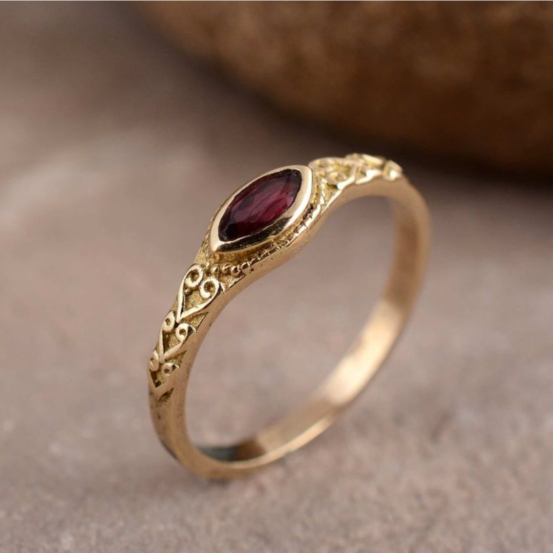 Antique Golden Ring with Inlaid Red Stone