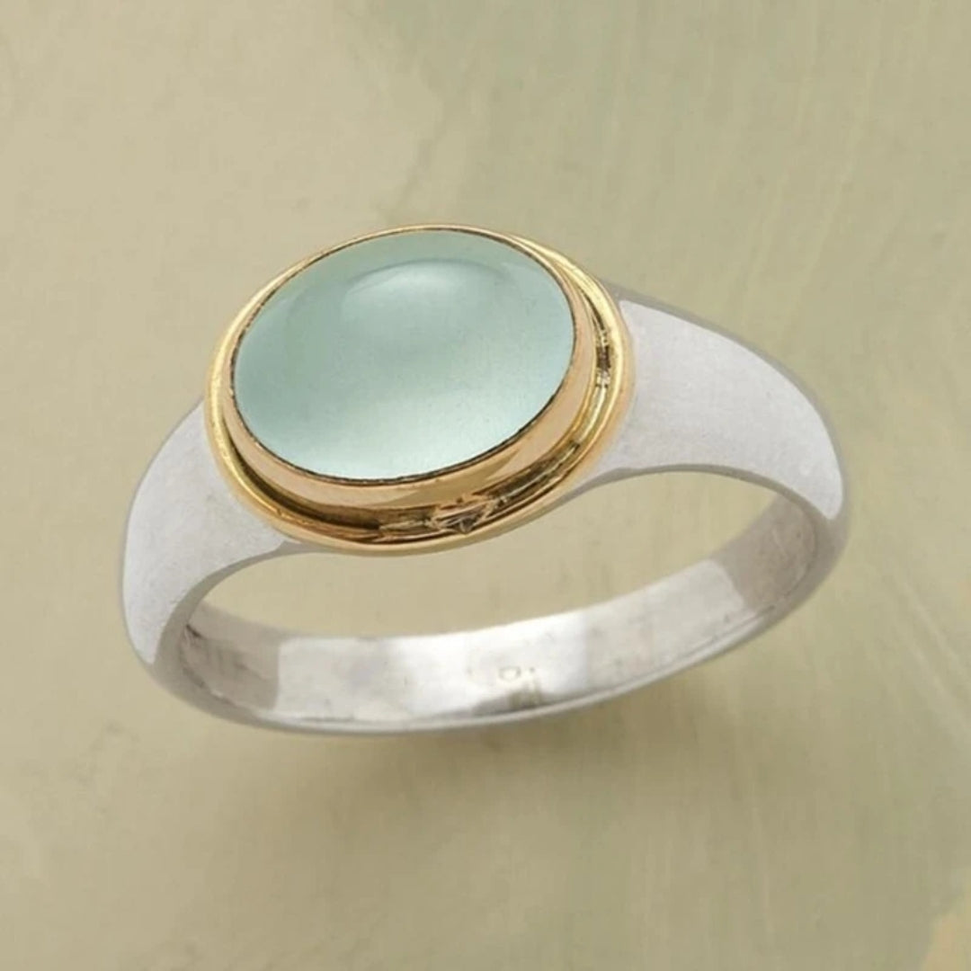 Antique Gold and Silver Ring with Green Stone