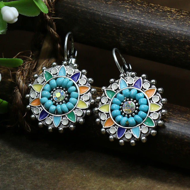 Sterling Silver Mandala Earrings Featuring Multicolored Opal and Crystal Accents