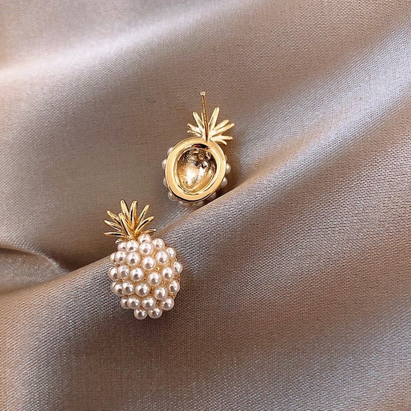 Tropical Pineapple Pearl-Studded Earrings