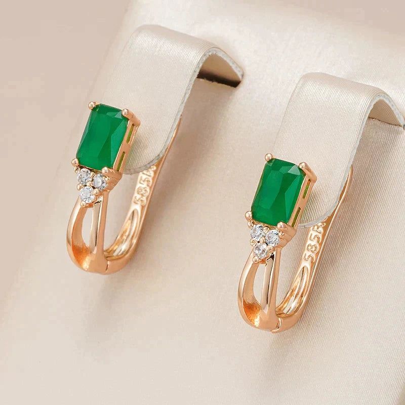 Chic Green Crystal Earrings with Zirconia Accents in Gold