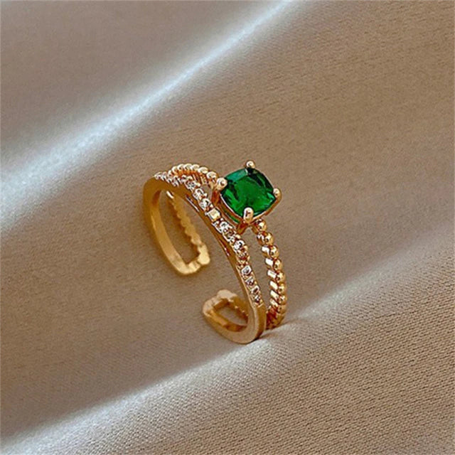 Gold Adjustable Ring Featuring Green Zircon