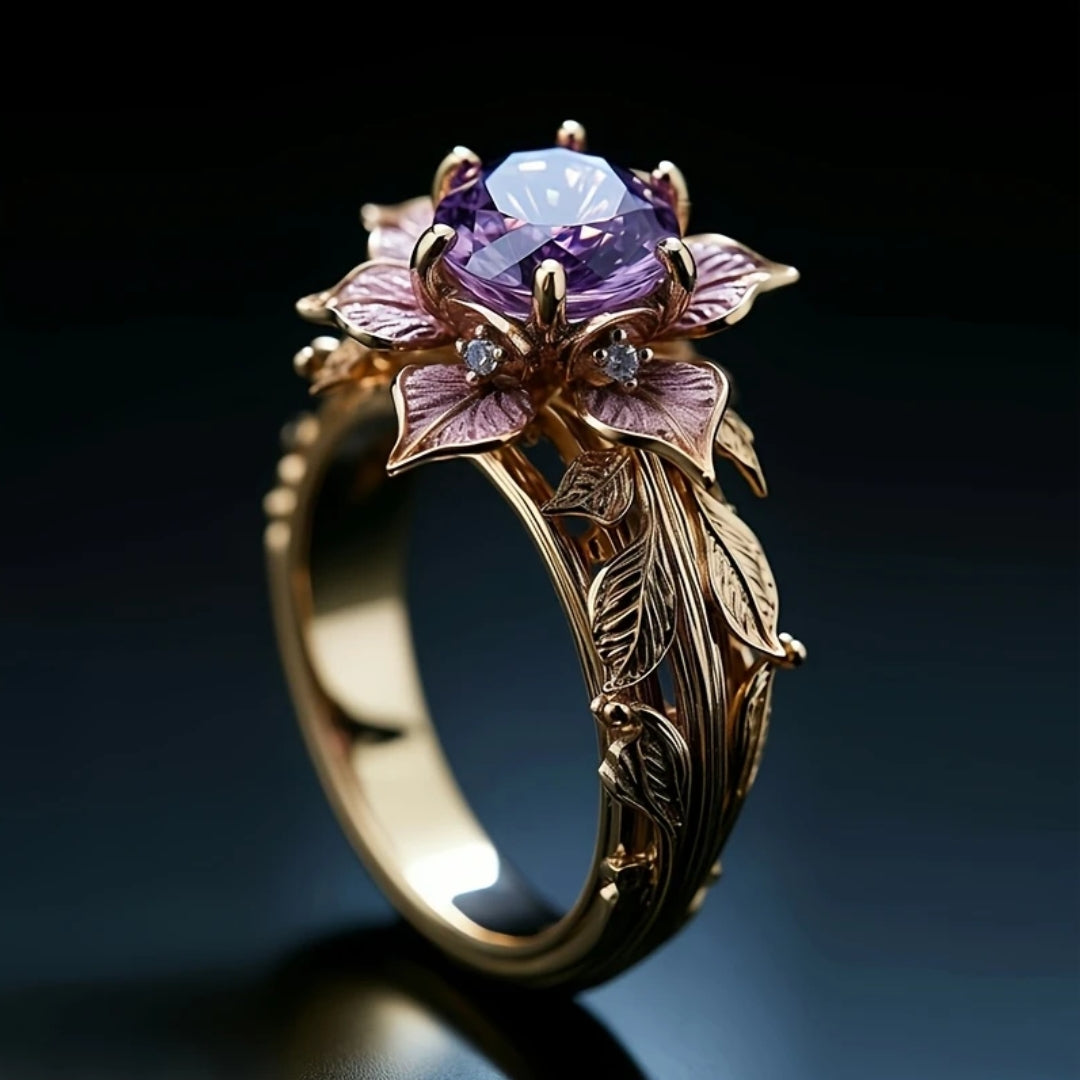 Enchanting Amethyst Blossom Crystal Ring
